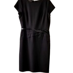Evan Picone Black Label Black Belted Short Cap Sleeve Midi Dress 10
